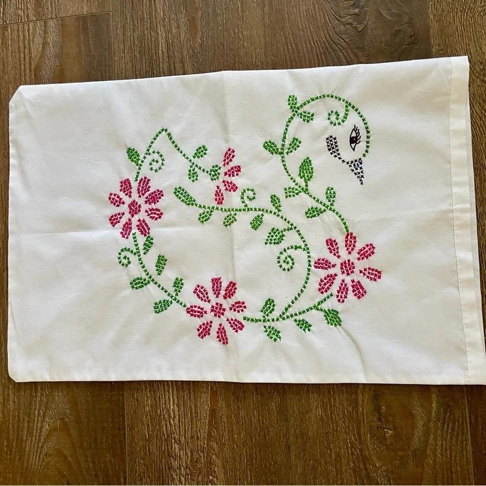 Embroidered Floral White Pillow 17/25 inches